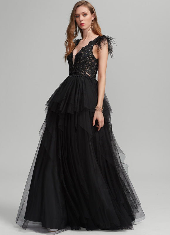 Robe De Bal Tulle Plumes Élégante - gallery 1