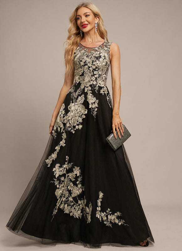 Robe Noire Luxe Tulle Brodé - gallery 6