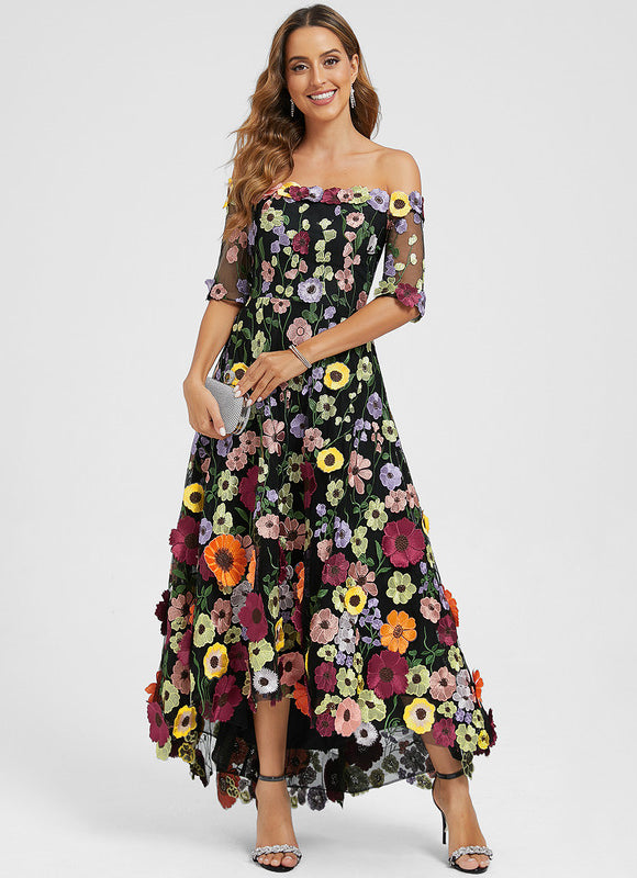 Robe Trapèze En Tulle Floral - gallery 2
