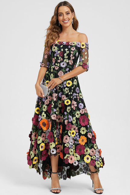 Robe Trapèze En Tulle Floral - gallery 2