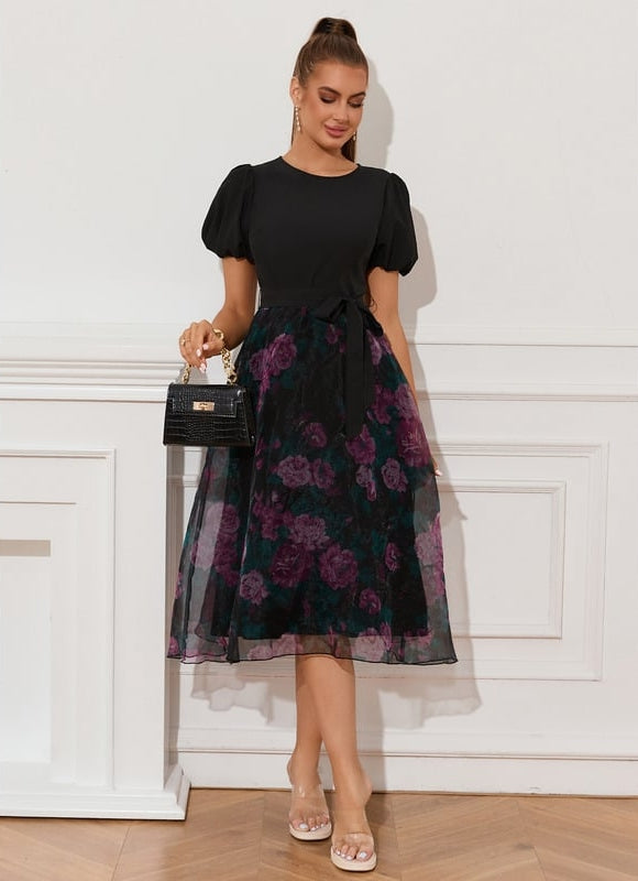 Robe Midi Florale Chic Noire