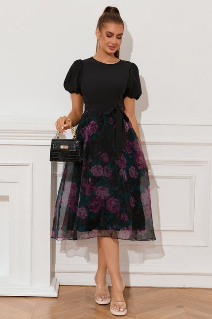 Robe Midi Florale Chic Noire