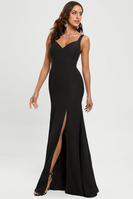 Robe Noire Élégante À Fente - gallery 3
