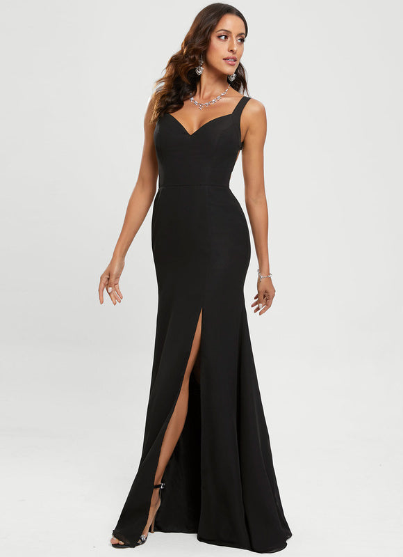 Robe Noire Élégante À Fente - gallery 3