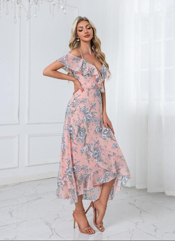 Robe Florale Chic Décolleté Épaule Nue - gallery 9