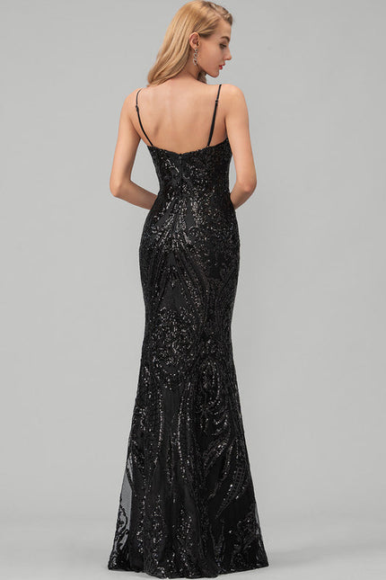 Robe Noire Luxe Satinée À Traîne - gallery 1