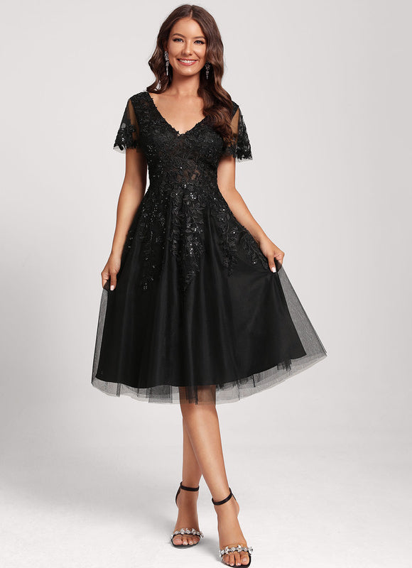 Robe Cocktail Tulle Brodée Élégante - gallery 5