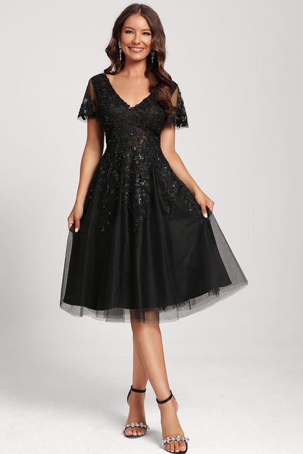 Robe Cocktail Tulle Brodée Élégante - gallery 5