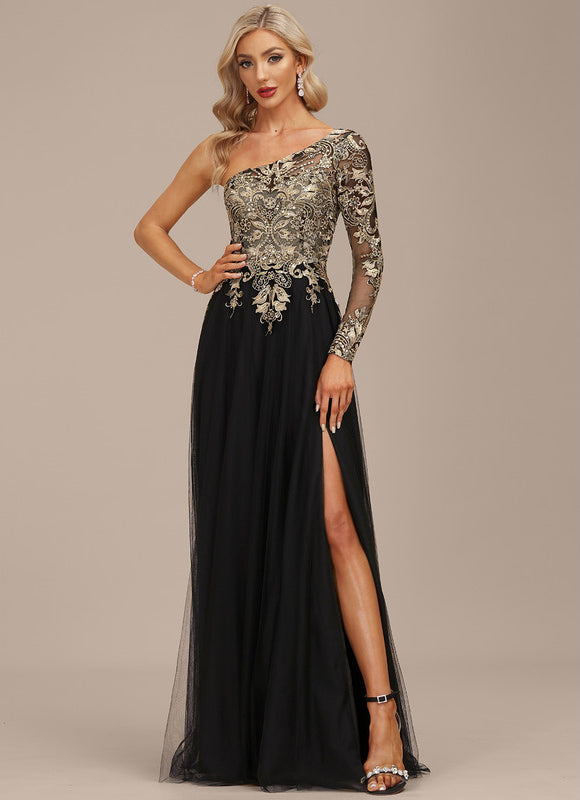 Robe Asymétrique Ornée De Sequins - gallery 5