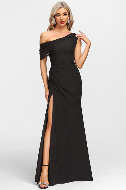 Robe Fourreau Asymétrique Élégante Noire - gallery 4