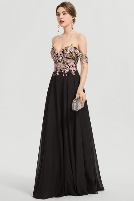 Robe De Bal Florale Élégante Noire - gallery 2
