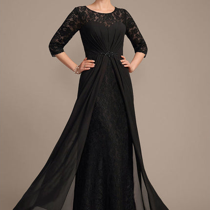 Robe Noire Luxe Dentelle Manches.