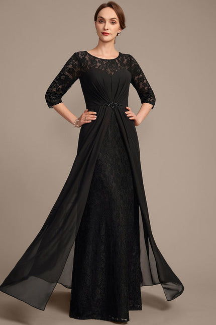 Robe Noire Luxe Dentelle Manches.