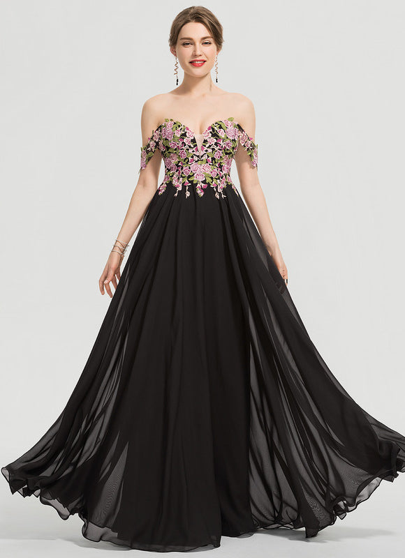 Robe De Bal Florale Élégante Noire