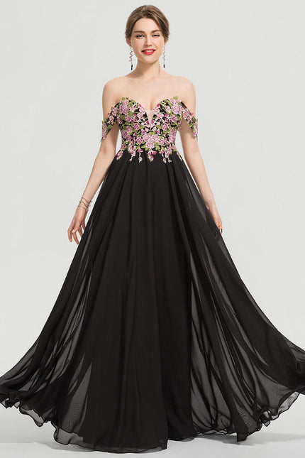Robe De Bal Florale Élégante Noire