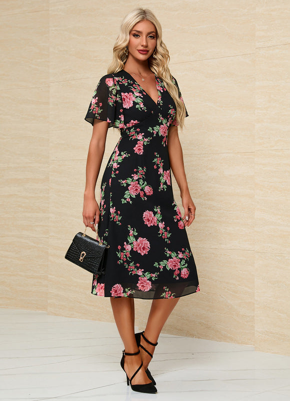 Robe Florale Chic Col V Midi - gallery 5