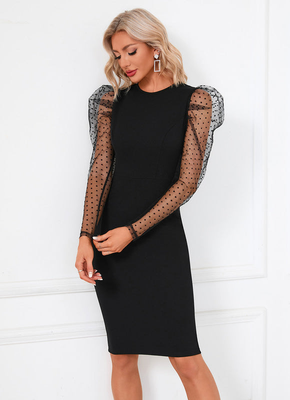 Robe Noire Manches Bouffantes - gallery 2