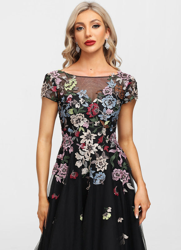 Robe De Soirée Florale Élégante Noire-300 - gallery 7