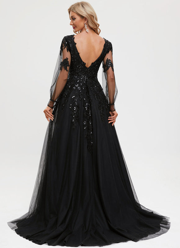 Robe De Bal En Tulle Scintillant - gallery 9