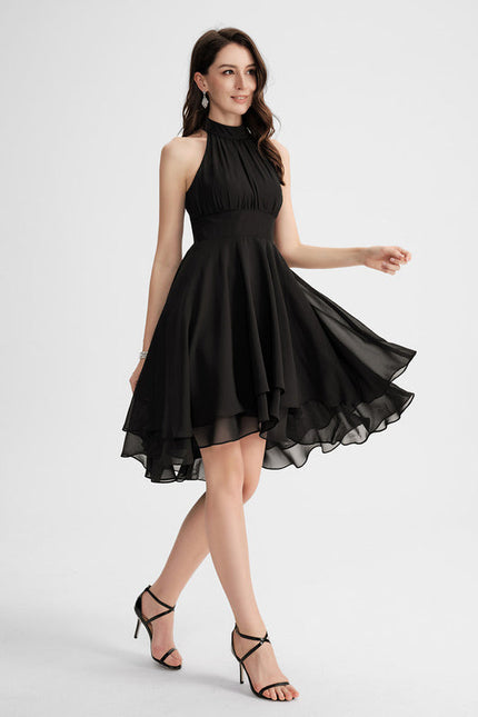 Robe Cocktail Asymétrique En Mousseline - gallery 4