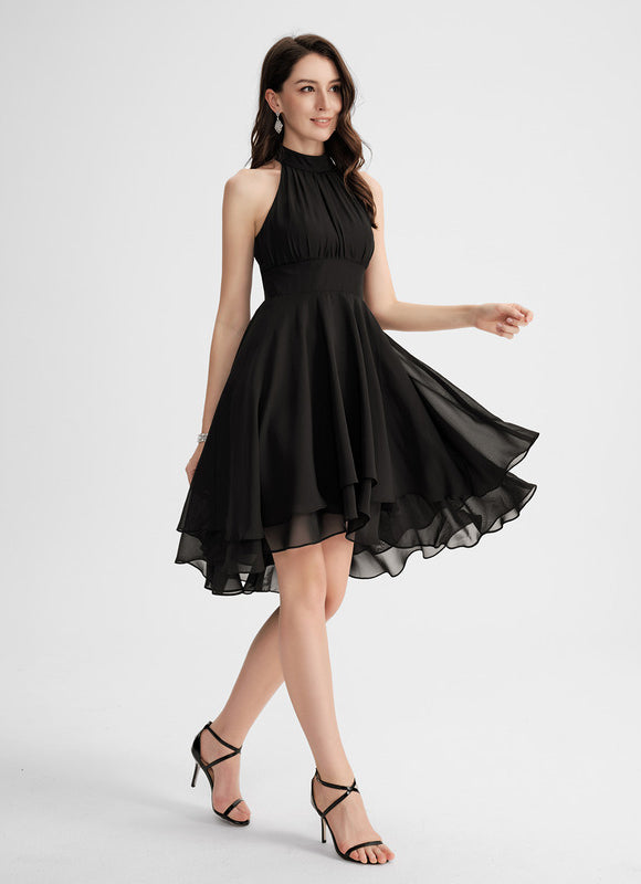 Robe Cocktail Asymétrique En Mousseline - gallery 4