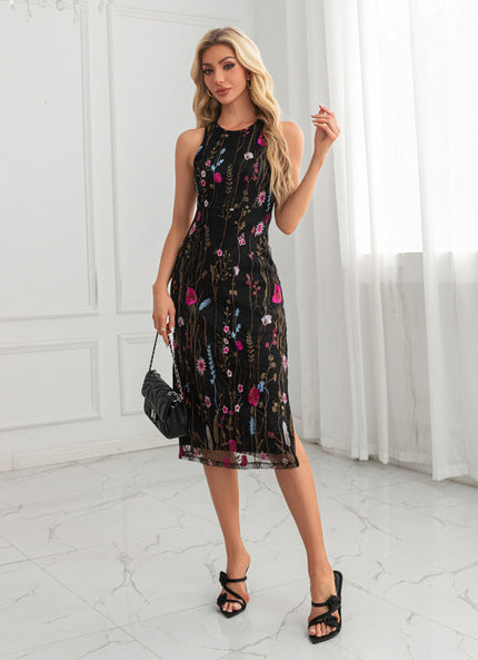 Robe Noire Broderie Fleur