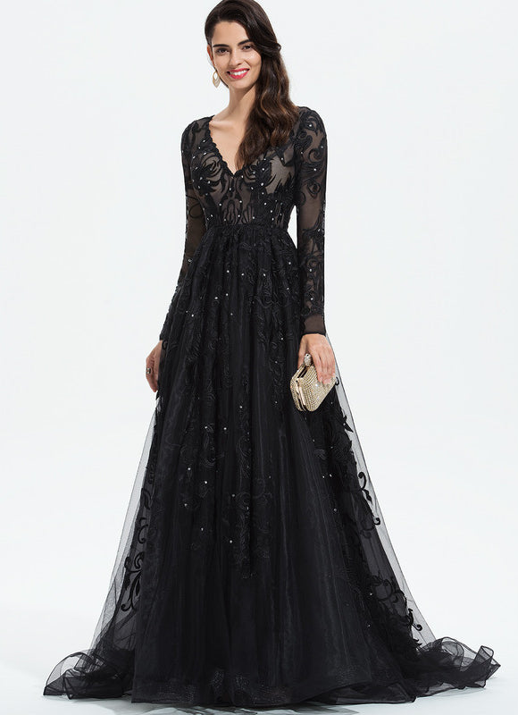 Robe De Bal En Tulle Scintillant - gallery 3