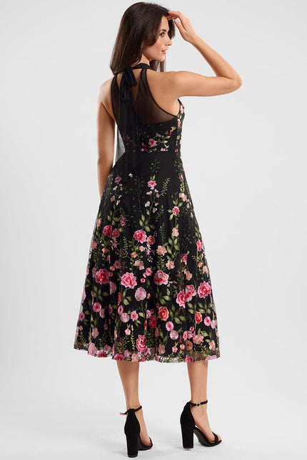 Robe Trapèze Florale Noire - gallery 3