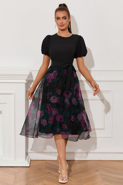 Robe Midi Florale Chic Noire - gallery 3