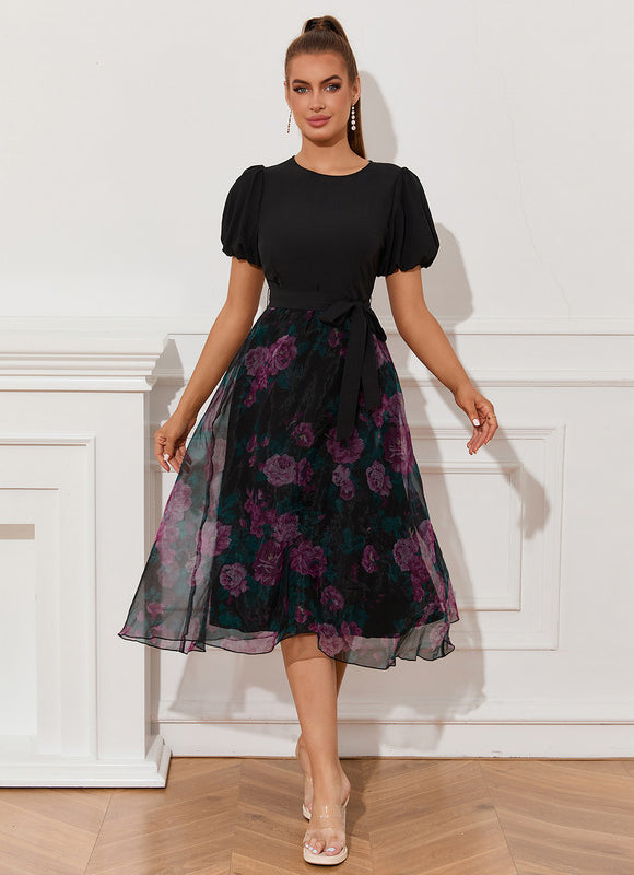 Robe Midi Florale Chic Noire - gallery 3