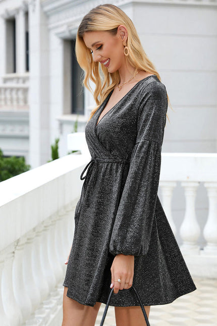 Robe Scintillante Col V Courte Élégante - gallery 3