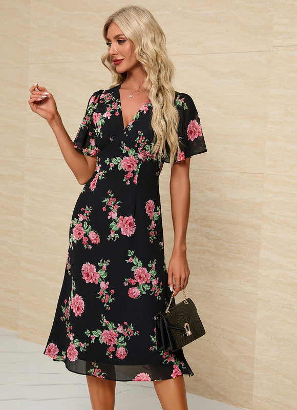 Robe Florale Chic Col V Midi - gallery 3