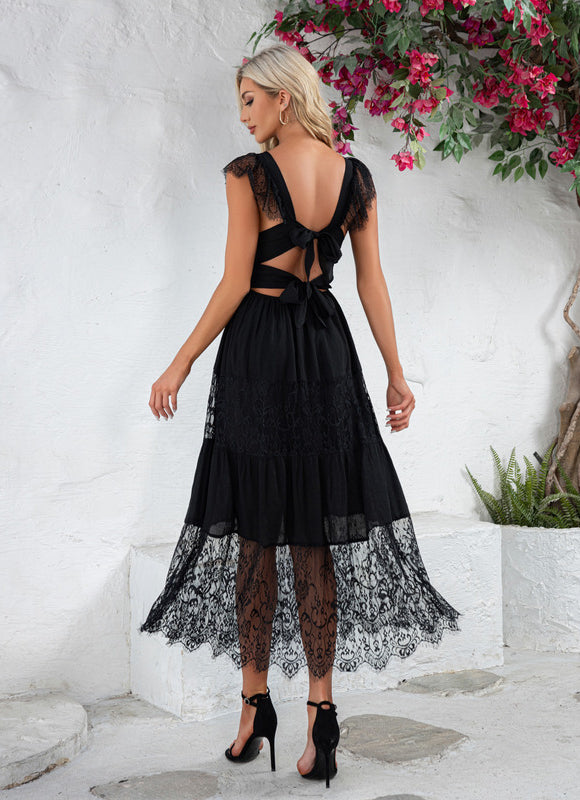 Robe Noire Luxe Dentelle Transparente - gallery 4