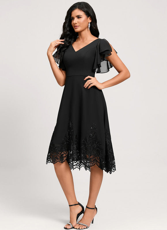 Robe Noire Chic À Volants Transparents - gallery 3