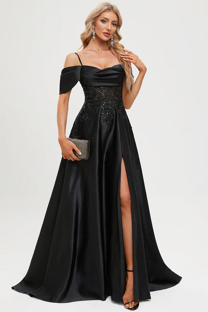 Robe De Bal Satinée À Fente - gallery 2