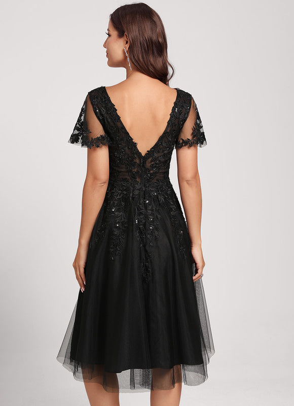 Robe Cocktail Tulle Brodée Élégante - gallery 8