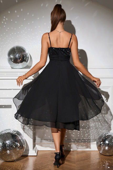Robe Noire Scintillante Asymétrique Élégante - gallery 2