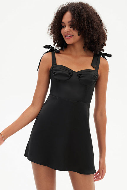 Robe Noire À Bretelles Nouées - gallery 3