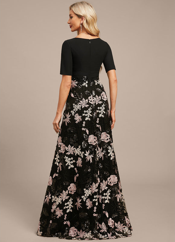Robe Trapèze Florale Élégante Noire - gallery 7