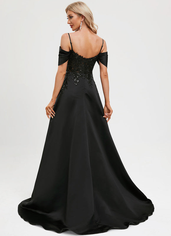 Robe De Bal Satinée À Fente - gallery 1