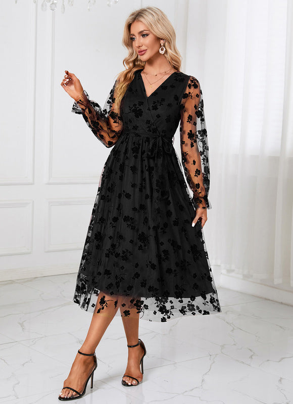 Robe Noire En Tulle Floral - gallery 1