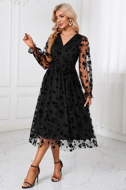 Robe Noire En Tulle Floral - gallery 1