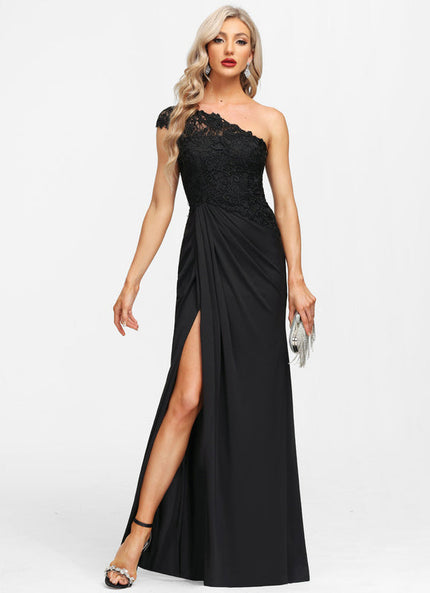 Robe Noire Asymétrique Élégante Fendue