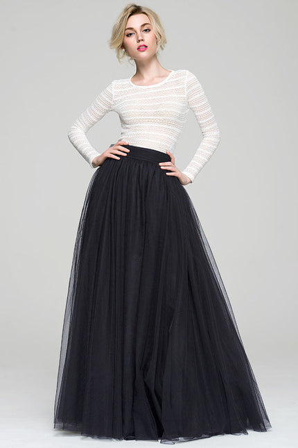 Robe Trapèze Noire En Tulle - gallery 4