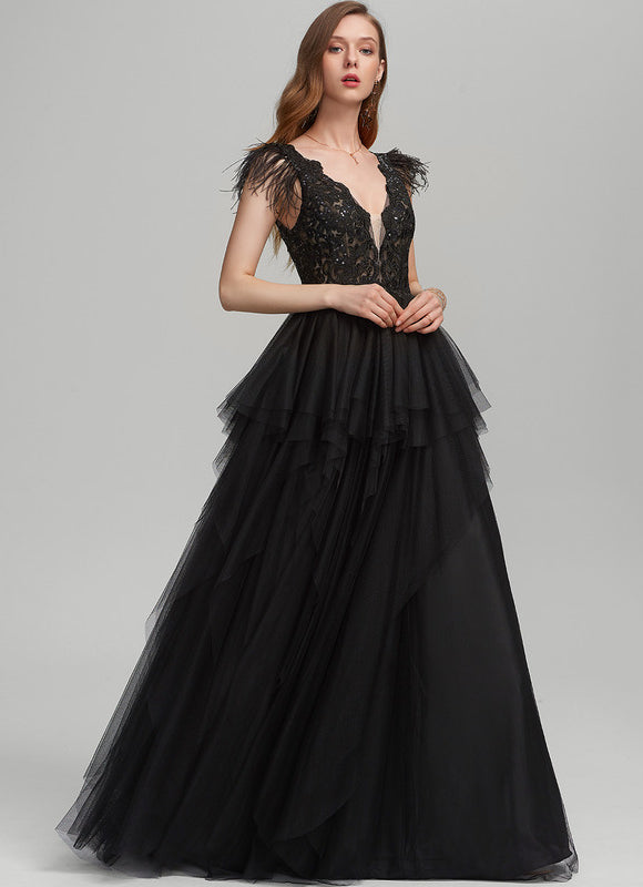Robe De Bal Tulle Plumes Élégante - gallery 3