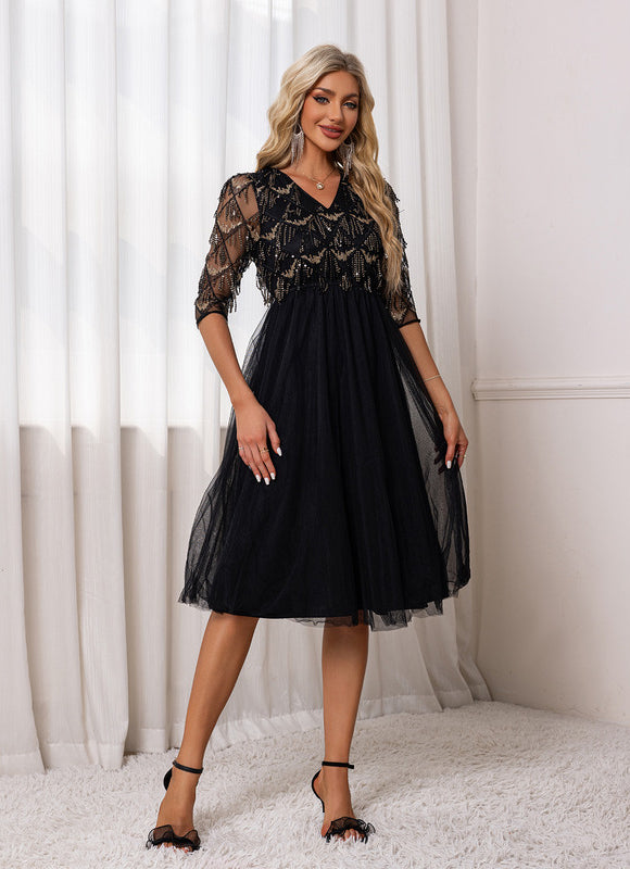 Robe Noire Tulle Paillette - gallery 6