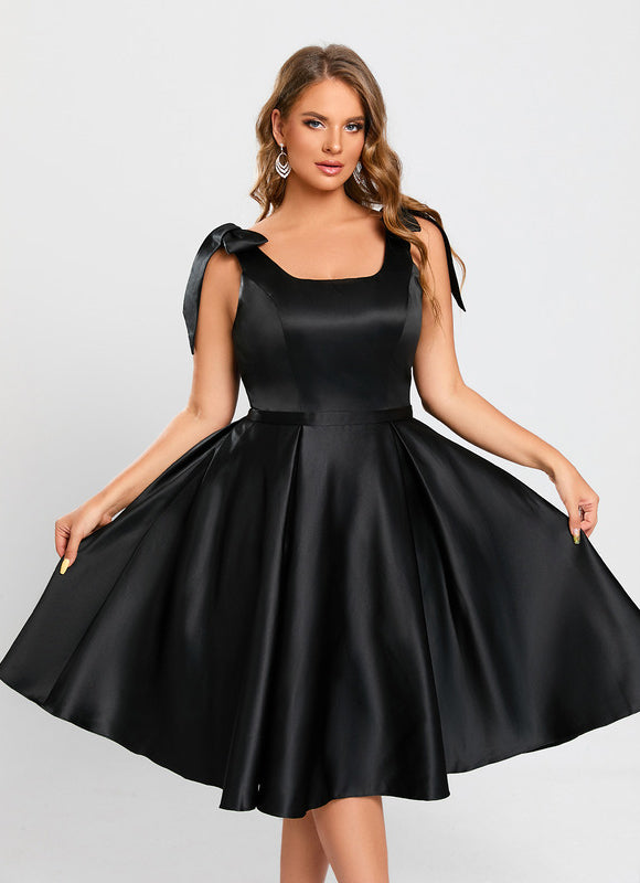 Robe Noire Luxe Satinée À Nœuds - gallery 8