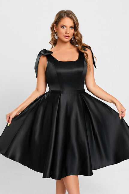 Robe Noire Luxe Satinée À Nœuds - gallery 8