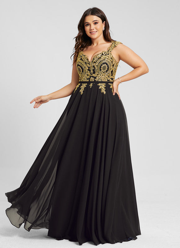 Robe Noire Luxe À Broderies Dorées - gallery 5