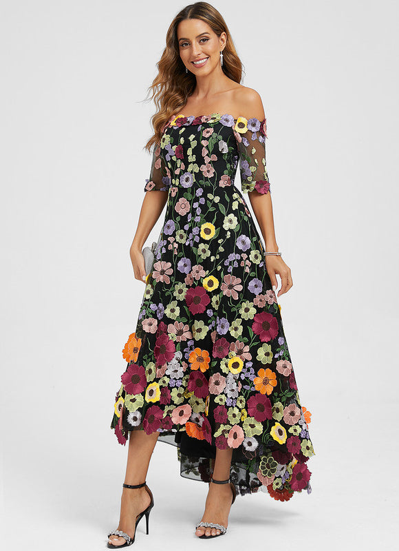 Robe Trapèze En Tulle Floral - gallery 4